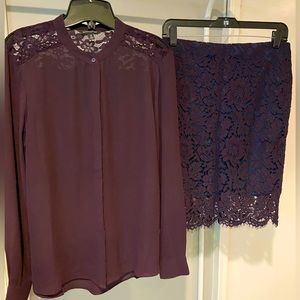BR Factory Plum and Navy Lace Skirt Set